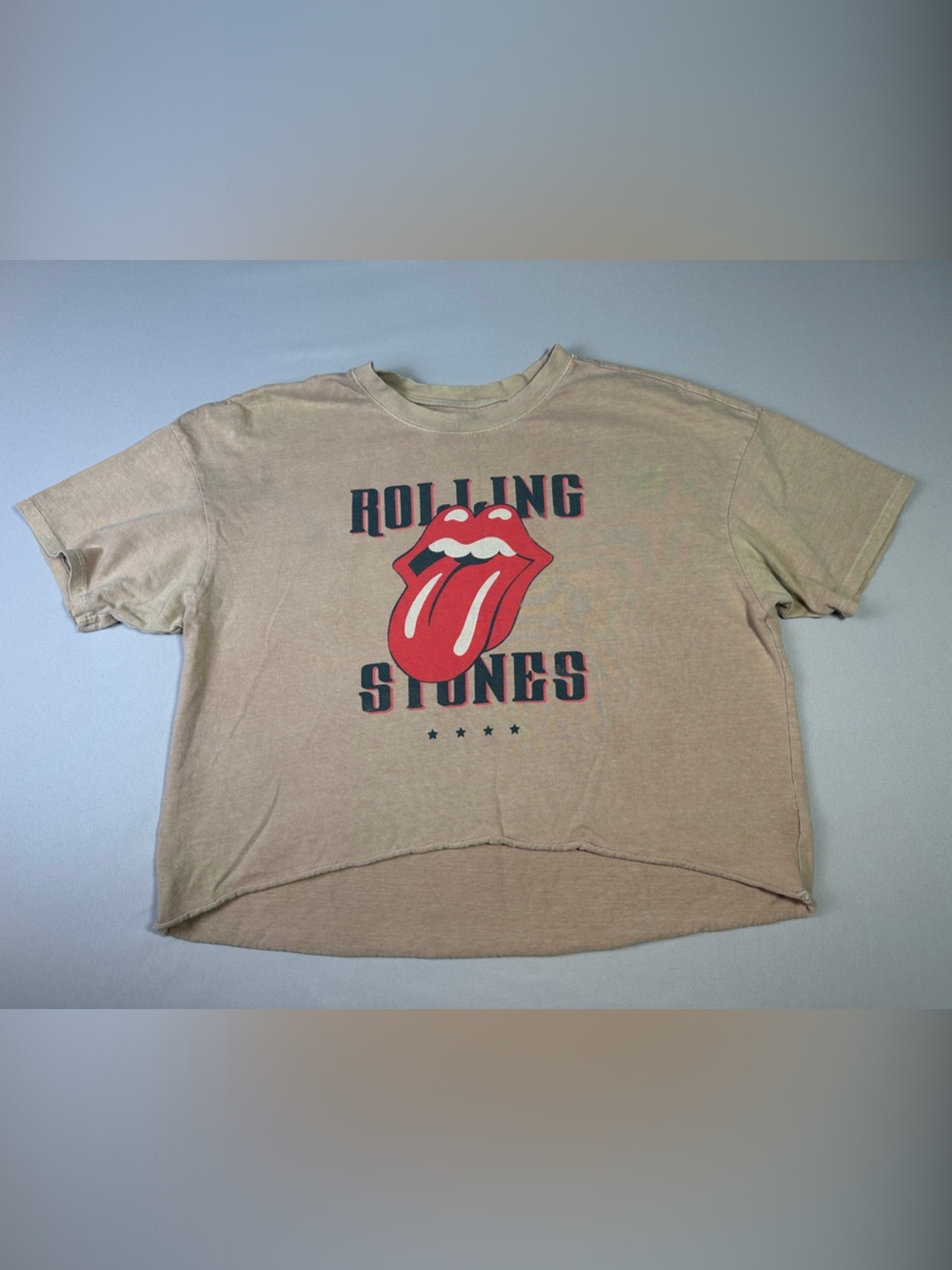 Rolling Stones Crop Top Shirt XS Logo oversized Tee Beige